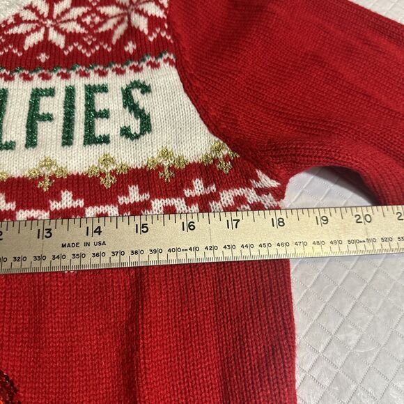 Merry & Bright Ugly Christmas Sweater #Elfies Women's Medium‎ Red Green Cream - Picture 5 of 9